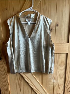 Talbots Petites Champagne V-Neck 94% Silk Sleeveless Blouse Size Zip Plus Chic